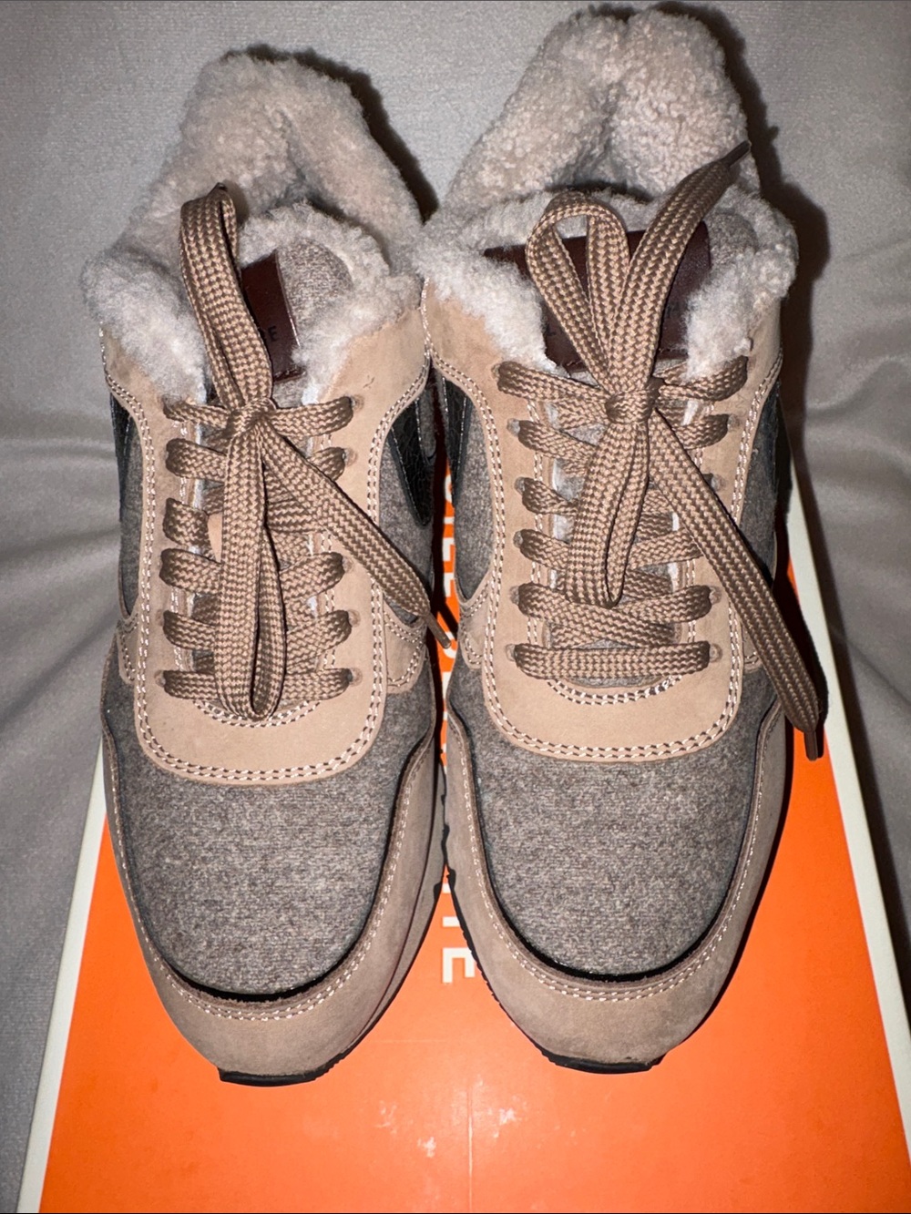 NWT VOILE BLANCHE JULIA Fur Leather And Fabric Sneakers in Beige - Picture 7 of 14